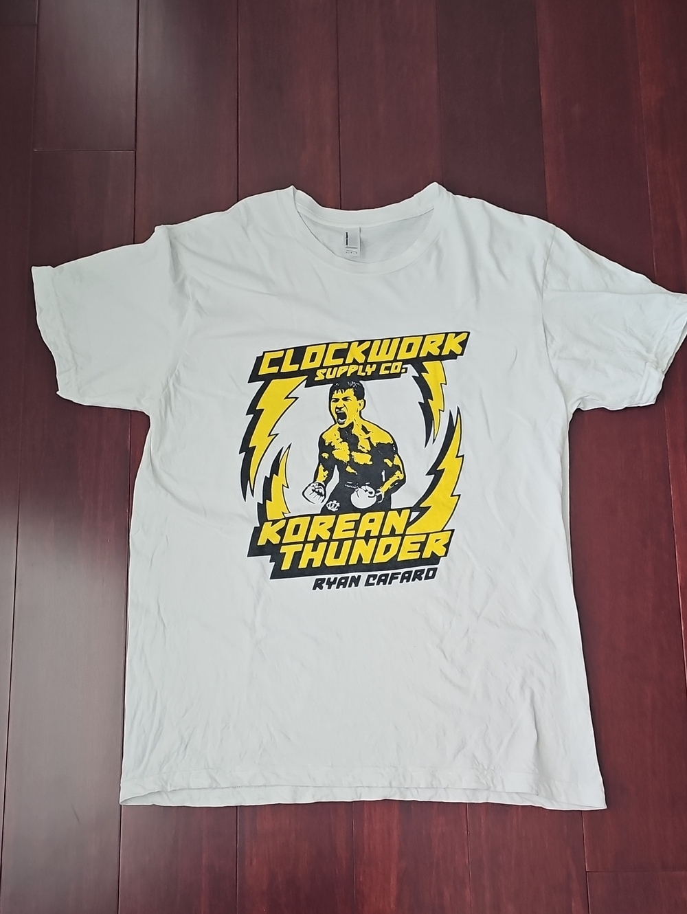 American Apparel White Tee with Yellow & Black 'Korean Thunder' Graphic